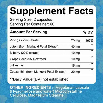 Lutein Supplements with Zinc and Grape Seed Extract May Support Clearer Vision, Relieve Dry Eyes, and Promote Overall Eye Health