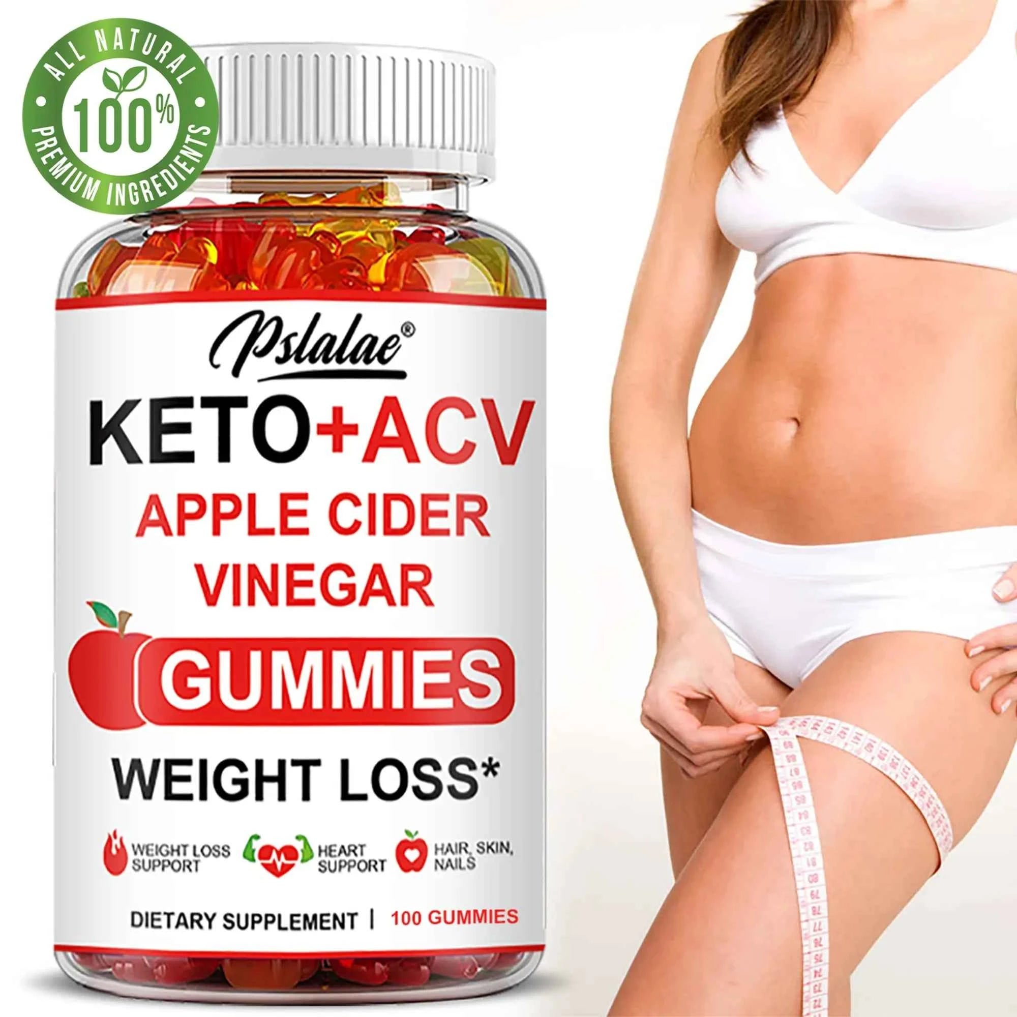Keto + Acv Gummies - Natural Weight Loss, Heart Support, Hair, Skin, Nails, Weight Management Supplement - 100 Gummies