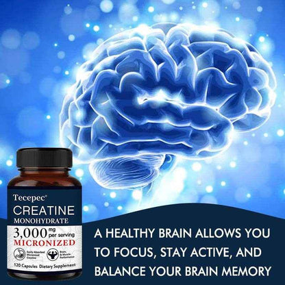 Creatine Monohydrate 3000 Mg Capsules, Supports Pre-Workout and Healthy Muscles, Focus &amp; Memory, Easy To Absorb