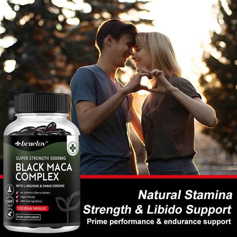 Black Maca &amp; Ginseng Complex, Supports Energy, Muscle, Endurance, Mood, Focus, 120 Vegan Capsules