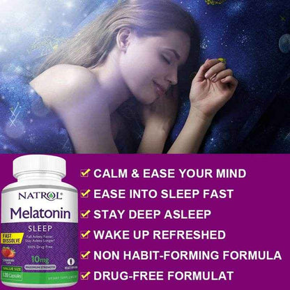 Melatonin Sleep Supplement 10 Mg - Immune Support, Stress Relief, Fall Asleep Faster, Focus &amp; Concentration, Non-GMO