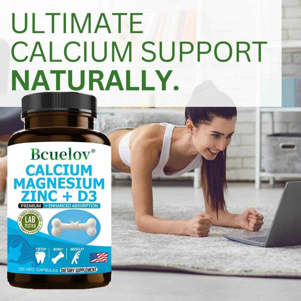 Calcium Magnesium Zinc Vitamin D3 Supplement, Helps Bones, Muscles and Nerve Function, Immune Function and Overall Health