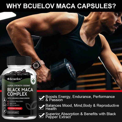 Black Maca &amp; Ginseng Complex, Supports Energy, Muscle, Endurance, Mood, Focus, 120 Vegan Capsules