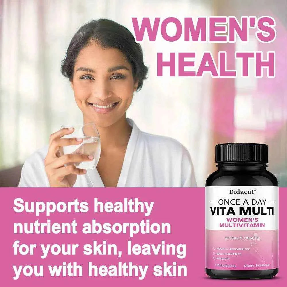 Multivitamin Supplement for Women with Iron, Folic Acid, Biotin and Calcium To Help Immunity and Cellular Energy, Bone Health