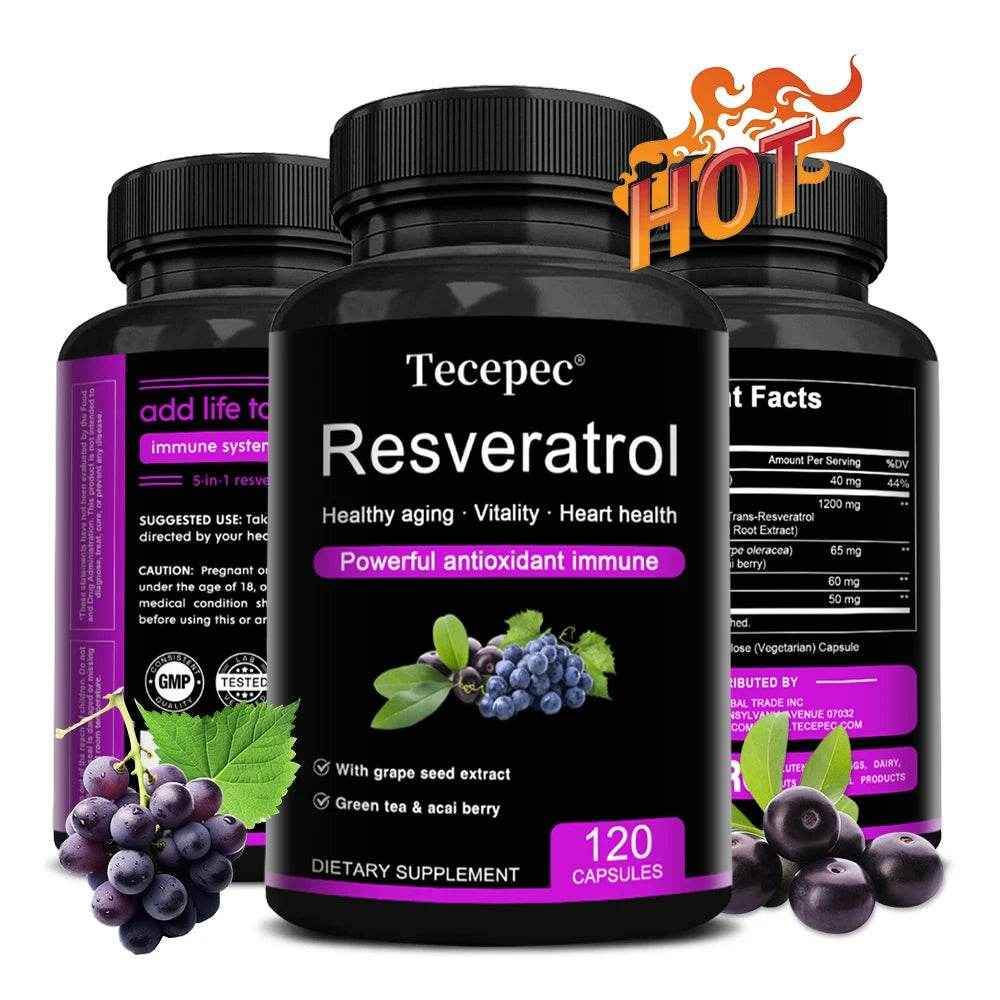 Resveratrol Supplement - Powerful Formula for Healthy Aging, Immune Support &amp; Heart Health with Green Tea Leaf &amp; Grape Seed