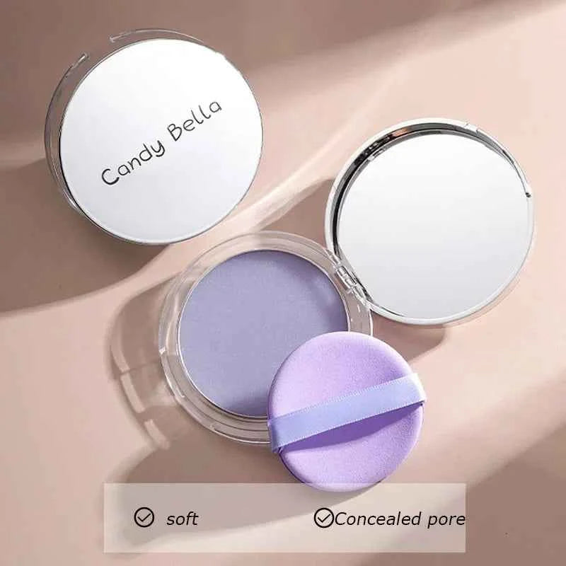 Matte Setting Powder Lasting Oil-Control Purple Glitter Pressed Powder Brightening Face Powder Jelly Compact Foundation Makeup