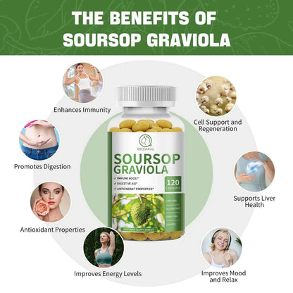 BBEEAAUU Soursop Graviola Extract Capsules for Cell Support and Regeneration, Immunity, Liver, Antioxidants Gut Digestive Health