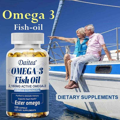 Omega-3 Fish Oil Supplement, Support Brain, Heart Health, Focus, Protect Cardiovascular System, Promote Cellular Energy Health