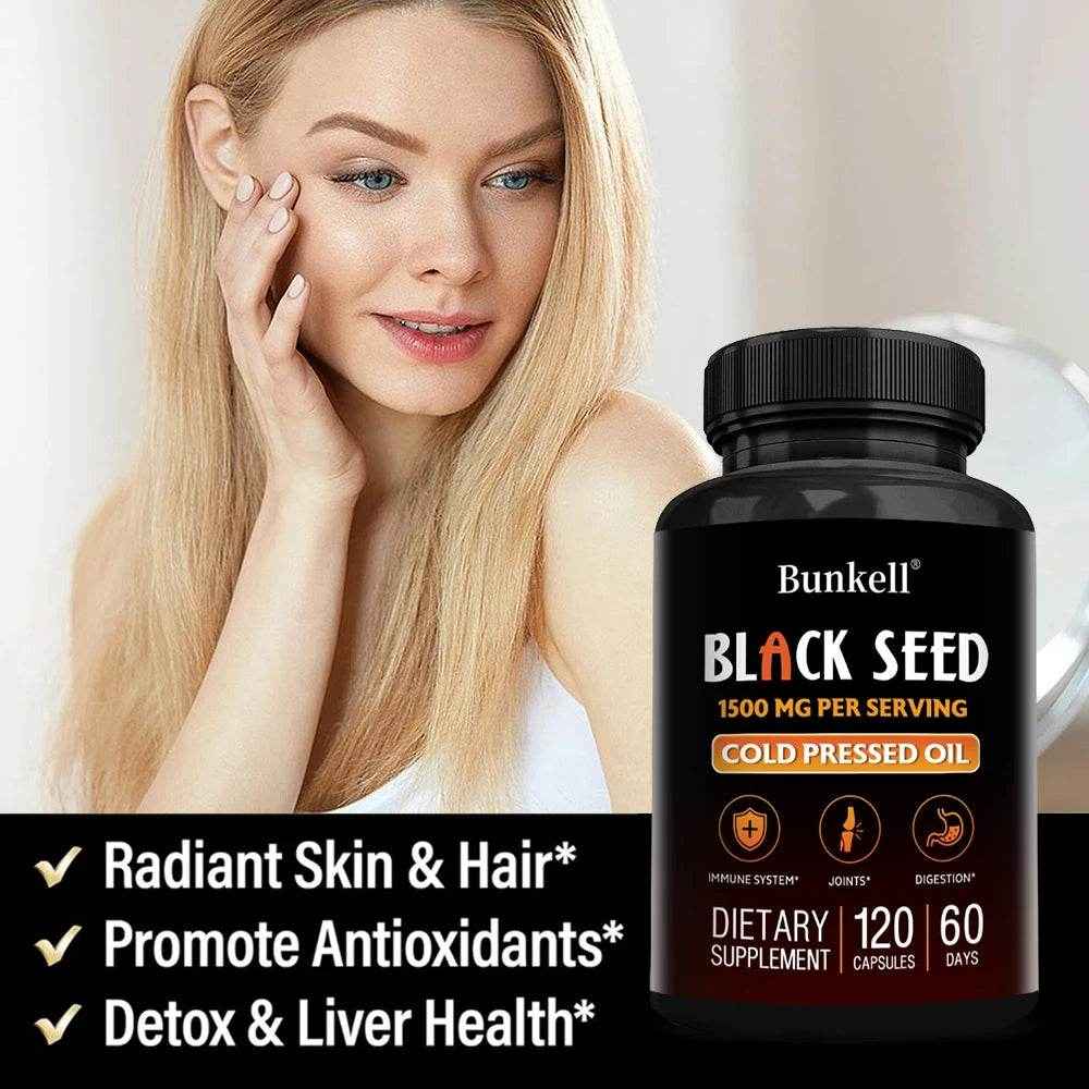 Black Cumin Seed Oil Capsules, Rich in Antioxidants, Supports Digestive, Respiratory, Kidney, Liver and Circulatory Function