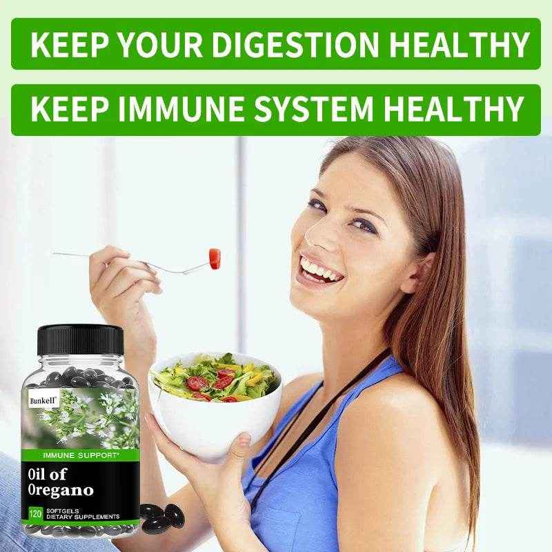 Oregano Oil, Vegan Liquid Capsules - Immune and Gut Support Supplement for Digestive Health