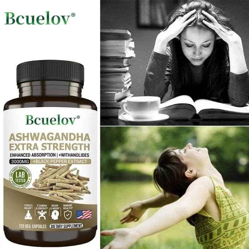 Ashwagandha Extract 3000 mg Root Anti-Stress Anxiety Supplement - Supports Better Sleep, Mood, Energy, 120 Capsules