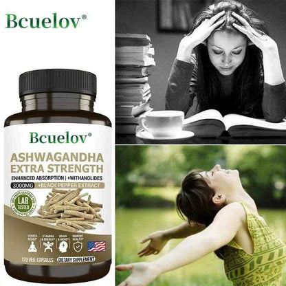 Ashwagandha Extract 3000 mg Root Anti-Stress Anxiety Supplement - Supports Better Sleep, Mood, Energy, 120 Capsules