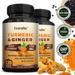 Turmeric Ginger Capsules with BioPerine 1950 Mg - Black Pepper for Better Absorption, Natural Joint, Heart and Brain Support