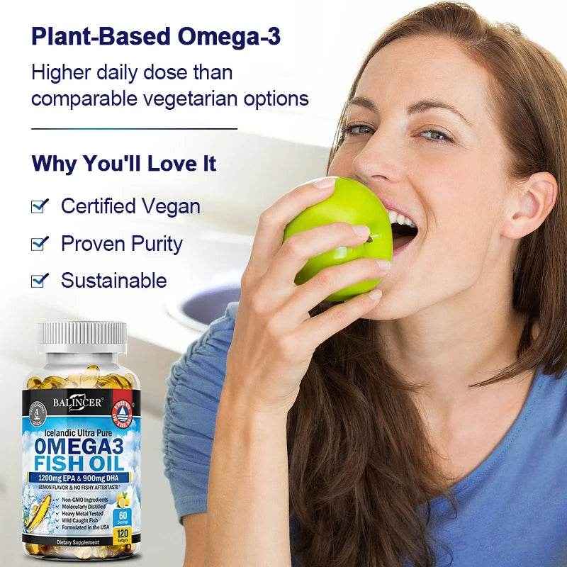 Fish Oil Omega 3 Contains EPA 1200mg &amp; DHA 900mg - for Joints, Eyes, Cognitive Supplement, Non-GMO, Gluten Free