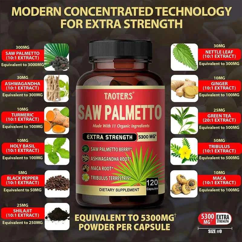 Saw Palmetto Berry PhytoSupplement - Combined with Turmeric, Tribulus, Maca, Green Tea and More - Prostate Support, 120 Capsules