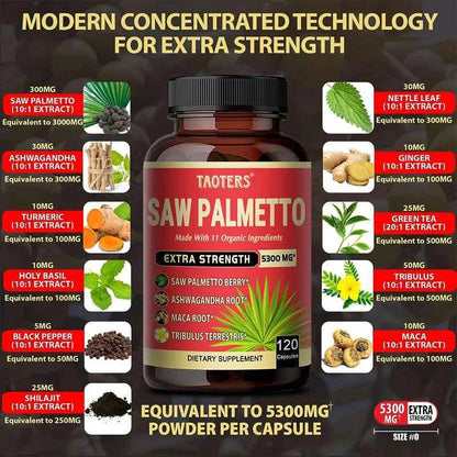 Saw Palmetto Berry PhytoSupplement - Combined with Turmeric, Tribulus, Maca, Green Tea and More - Prostate Support, 120 Capsules