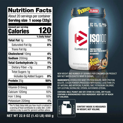 ISO100 Hydrolyzed Whey Isolate Protein Powder, Cocoa Pebbles, 20 servings