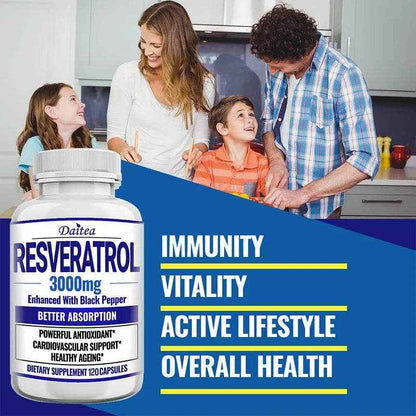 Natural Resveratrol Antioxidant Supplement - Balances Body Energy, Skin Cell Health, Brain Function and Immune System