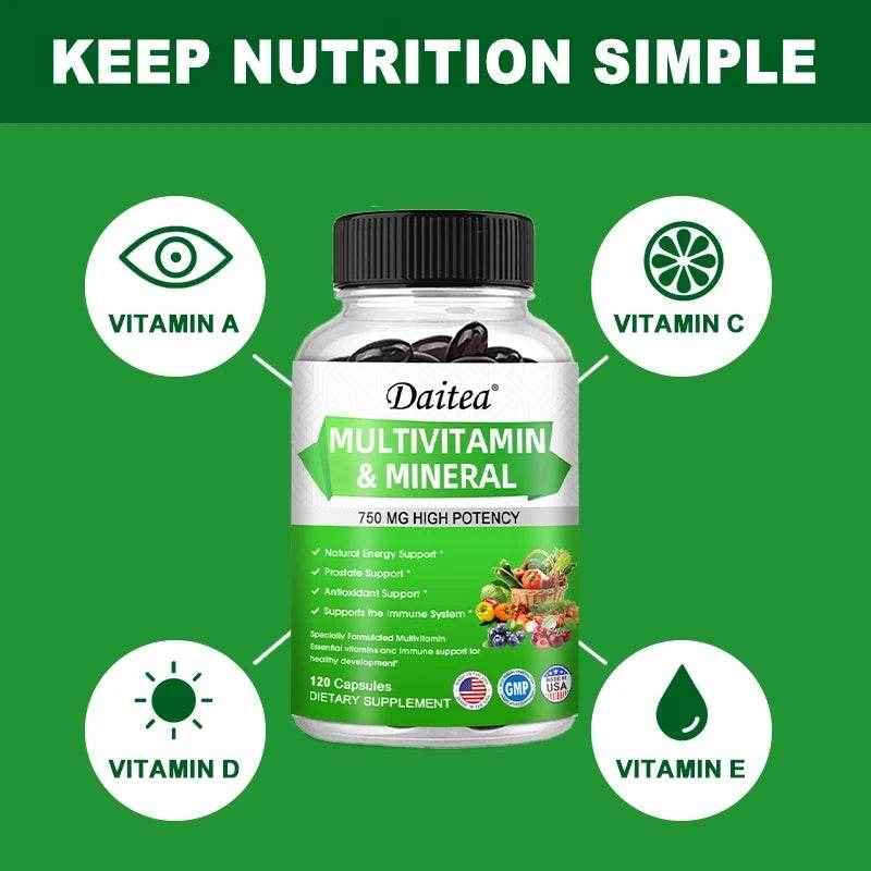 Multivitamin Capsules with Mineral Supplement To Provide Energy, Prostate, Skin and Eye Health Immune Support for Women and Men