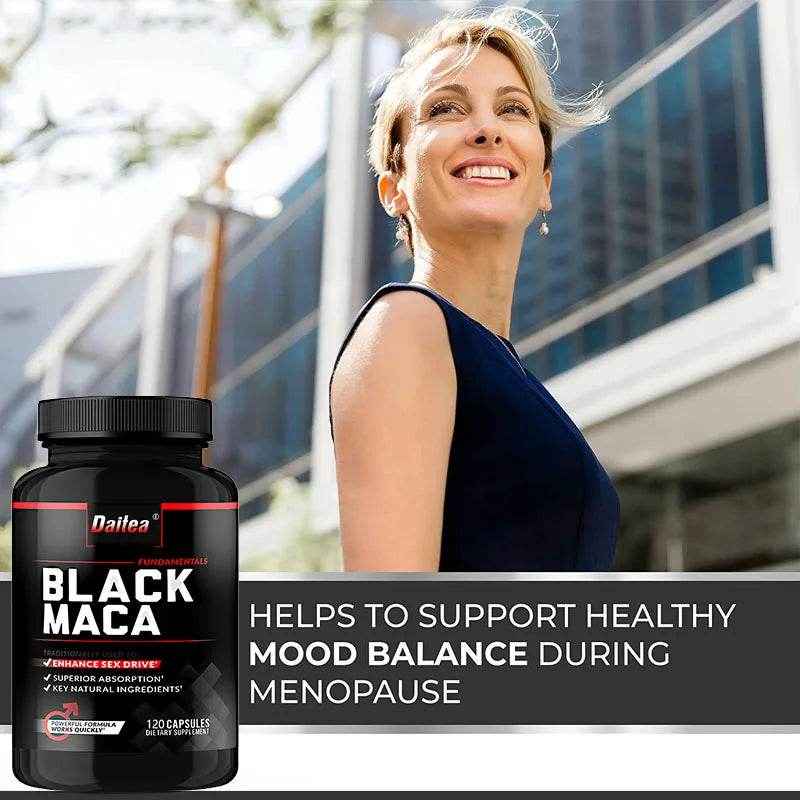 Organic Black Maca Capsules, Helps with Energy, Endurance, Mood Health, Antioxidant Support, Vegan, Non-GMO