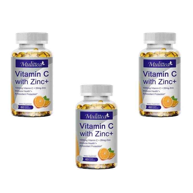 Mulittea Premium Vitamin C and Zinc for Energy Production Improve complexion Brighten skin with daily vitamin supplements