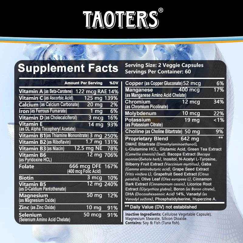 Multivitamin &amp; Multimineral, Nootropic Brain Support Supplement, Supports Memory, Concentration &amp; Alertness, 120 Capsules