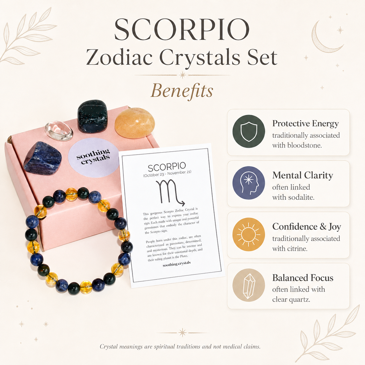 SCORPIO Zodiac Crystal Kit, Scorpio Birthstones Tumbled Stones Set, Scorpio Gifts  DestGlow