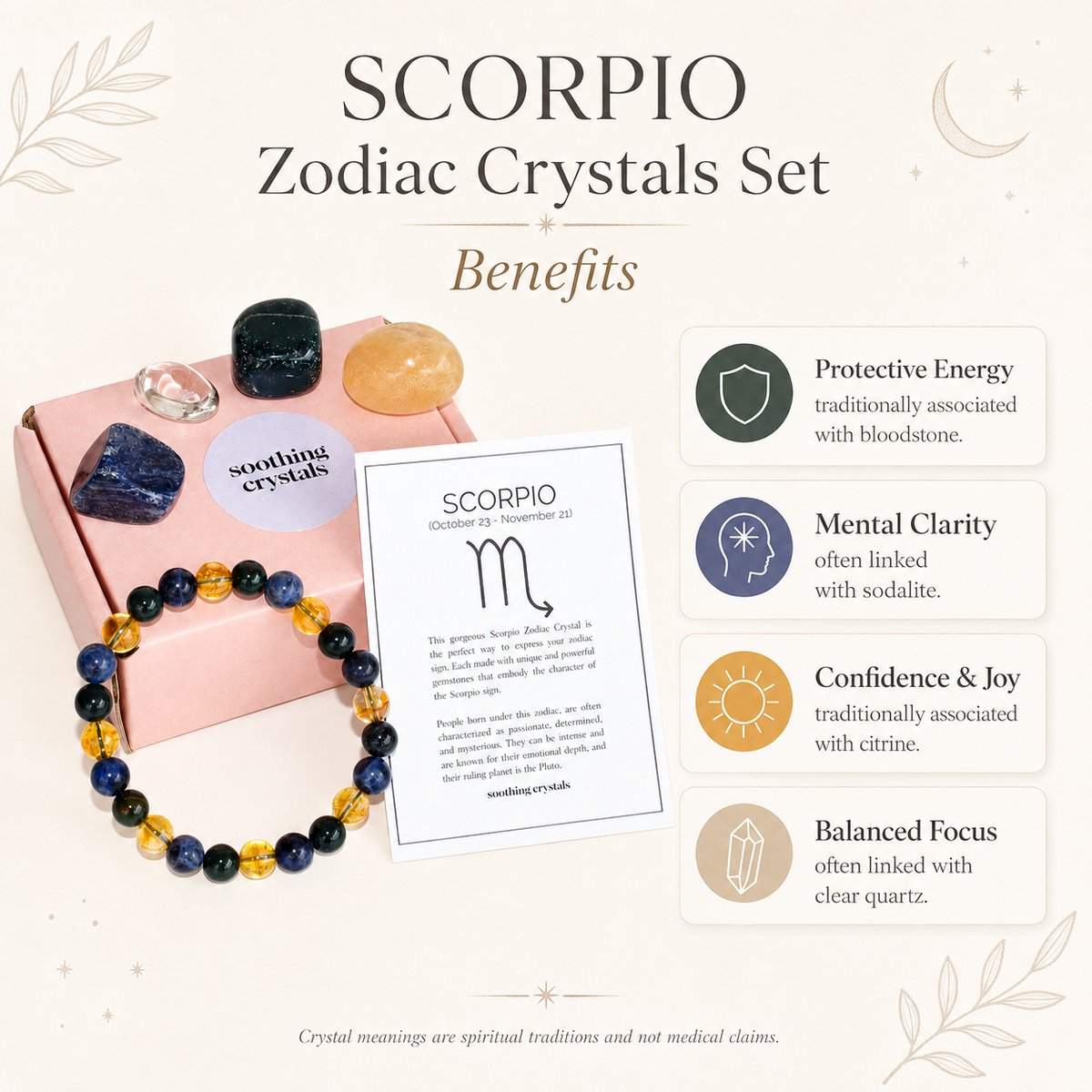 SCORPIO Zodiac Crystal Kit, Scorpio Birthstones Tumbled Stones Set, Scorpio Gifts  DestGlow