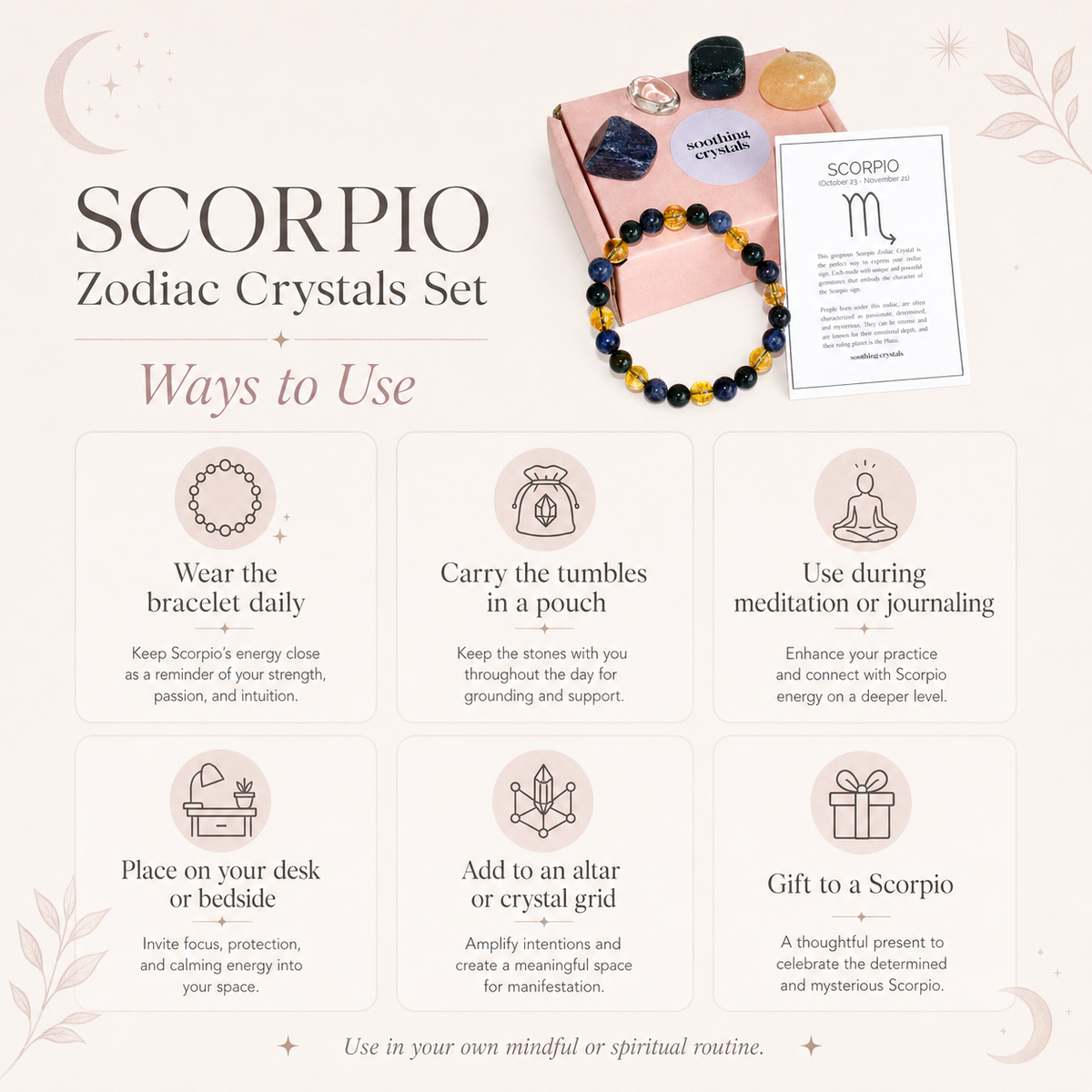 SCORPIO Zodiac Crystal Kit, Scorpio Birthstones Tumbled Stones Set, Scorpio Gifts  DestGlow