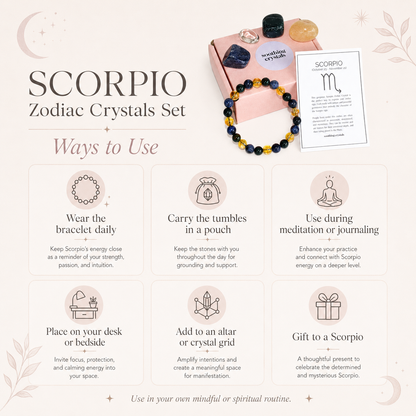 SCORPIO Zodiac Crystal Kit, Scorpio Birthstones Tumbled Stones Set, Scorpio Gifts  DestGlow