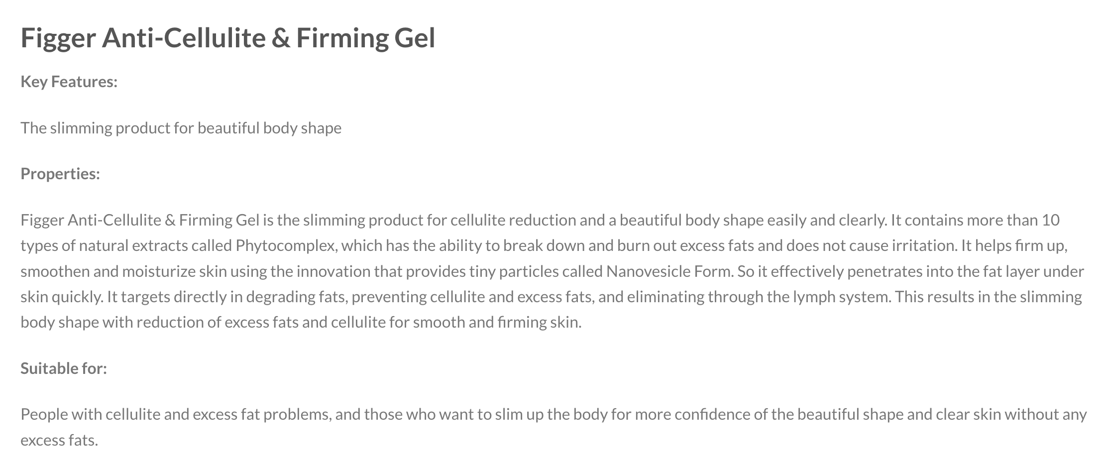 Figger Anti-Cellulite and Firming Gel Pure Natural Ingredients