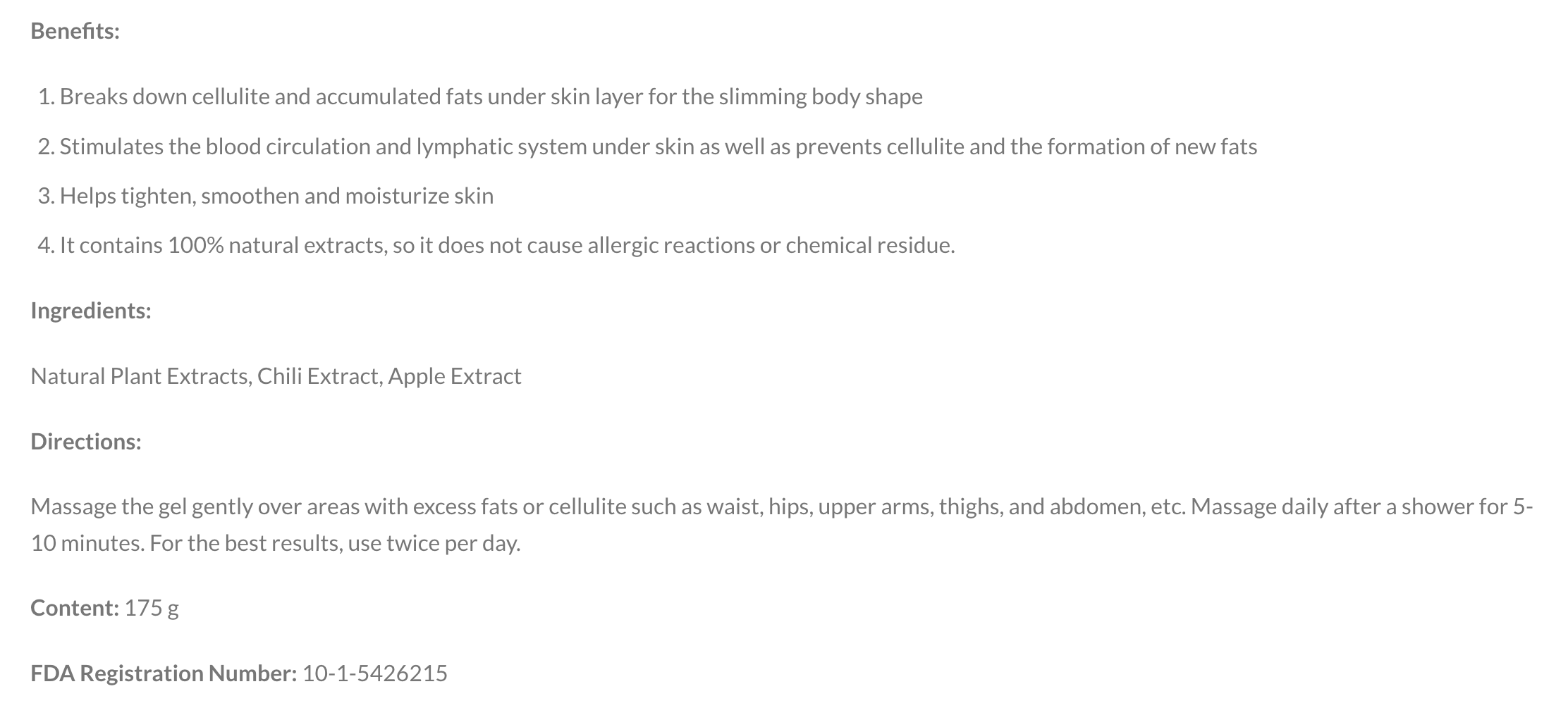 Figger Anti-Cellulite and Firming Gel Pure Natural Ingredients