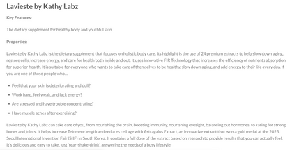 Premium Elegant Luxury Supplement Lavieste by Kathy Labz