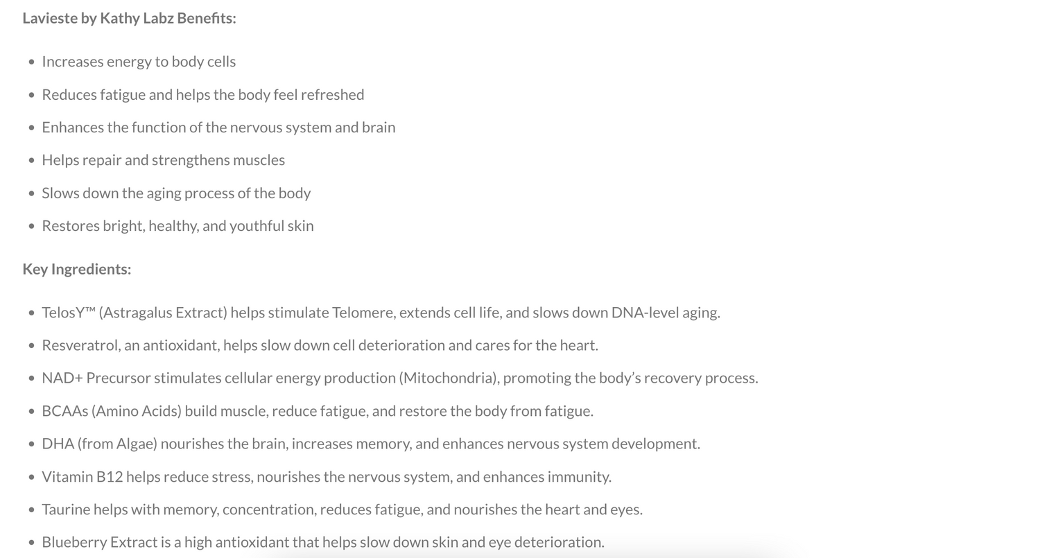 Premium Elegant Luxury Supplement Lavieste by Kathy Labz