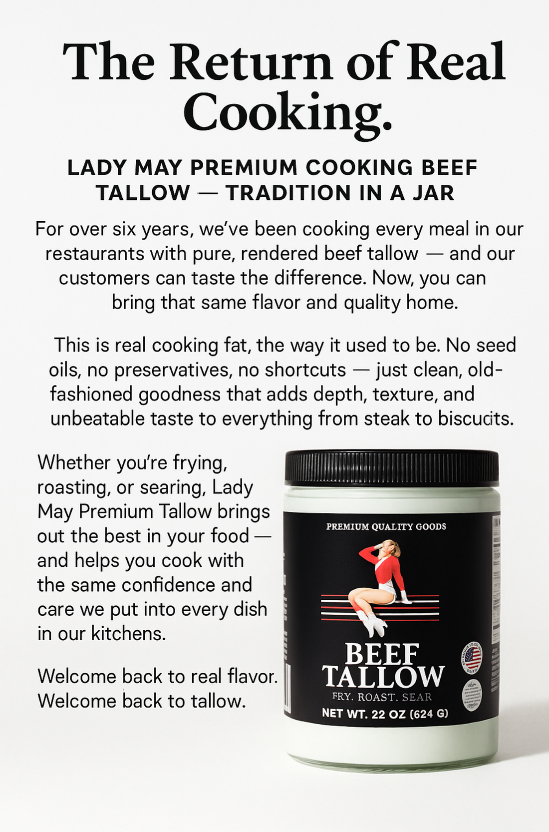 22oz Premium Grass-Fed Beef Tallow | Restaurant-Proven Cooking Fat | Seed Oil-Free
