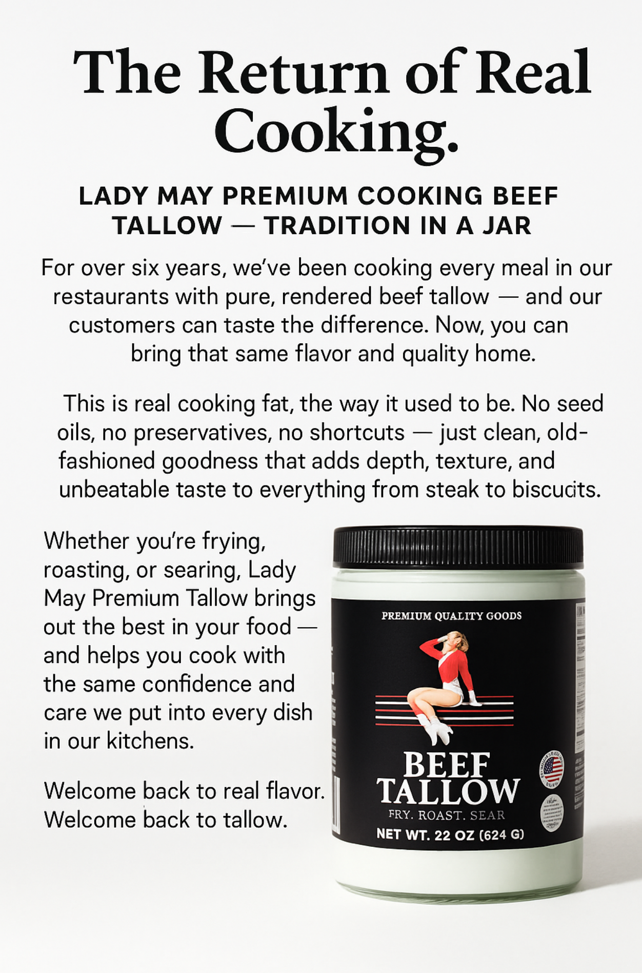 22oz Premium Grass-Fed Beef Tallow | Restaurant-Proven Cooking Fat | Seed Oil-Free