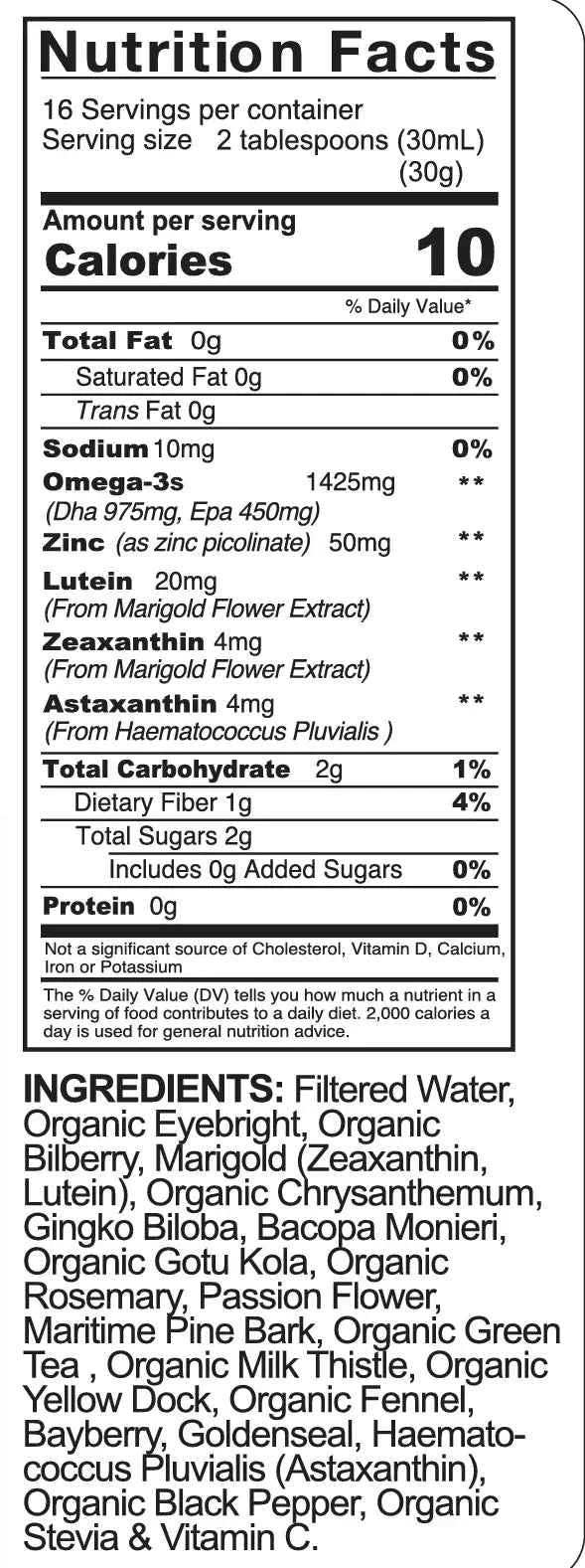 Organic Eye Health Support Tonic – Bilberry, Eyebright, Lutein &amp; Zeaxanthin | Vision, Macular &amp; Blue Light Defense