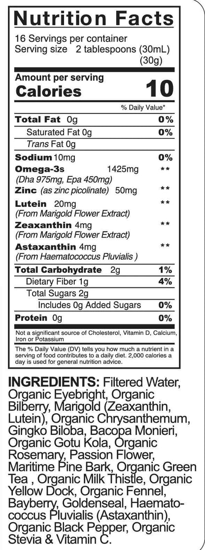 Organic Eye Health Support Tonic – Bilberry, Eyebright, Lutein &amp; Zeaxanthin | Vision, Macular &amp; Blue Light Defense