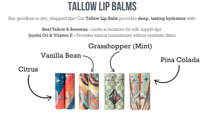 Tallow Lip Balm - CHOOSE A FLAVOR - Natural Beef Tallow Lip Moisturizer with Beeswax &amp; Jojoba Oil