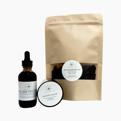 Immunity Combo: Immune System &amp; Respiratory Support- Mullein Tincture + Elderberry Kit + Mullein Tallow by Pioneer Pam