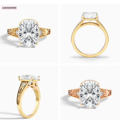 Taylor 2.5 Carat Elongated Cushion Cut Lab Grown Diamond Ring in 14k Yellow Gold with a 2.5 mm Band (For Ann Robinson)