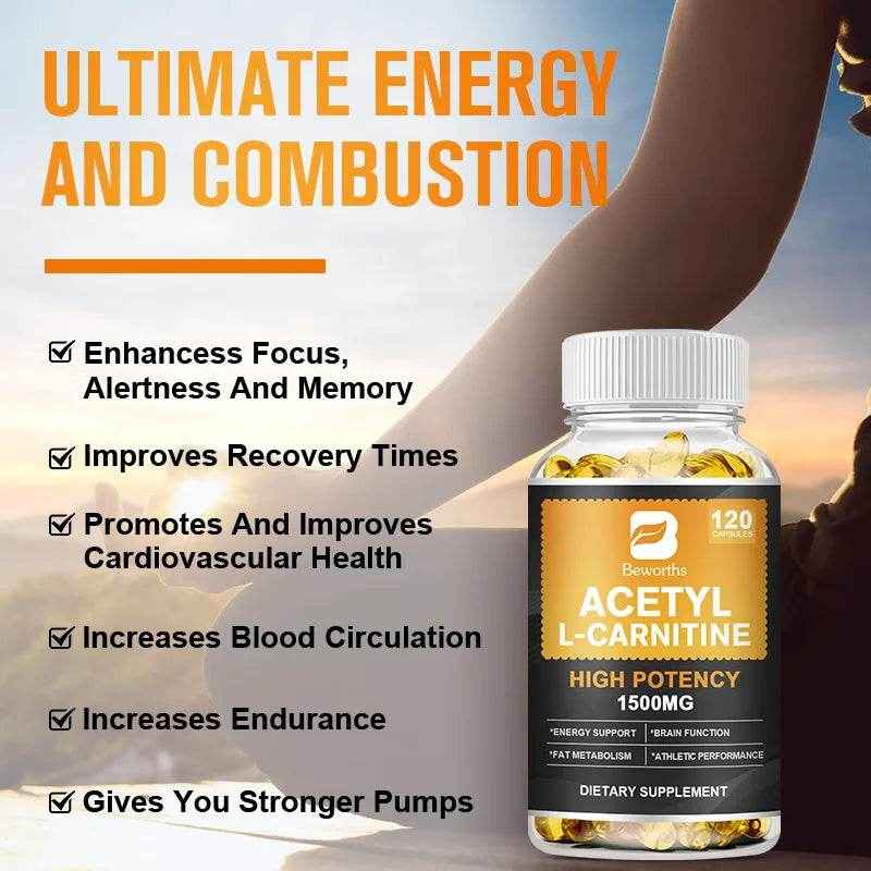 BEWORTHS L-Carnitine Capsules Citruline Promote Muscle Growth Energy Support Anti-fatigue Exercise Dietary Gym Supplement