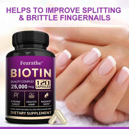 Biotin Vitamins with Pantothenic Acid, Folic Acid, Hair Growth Supplement for Men&amp;Women - B1 B2 B3 B6 B12 - Healthy Nails &amp; Skin