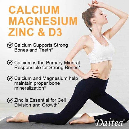 Calcium, Magnesium, Zinc + Vitamin D3 for Healthy Teeth, Bones and Muscles, Heart and Nervous System Health, Immune Function