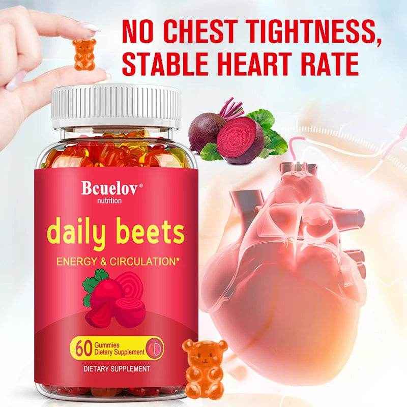 Beetroot Gummies - with Grapeseed and Anthocyanins - Energy, Circulation and Heart Health, Blood Pressure Support, Antioxidants