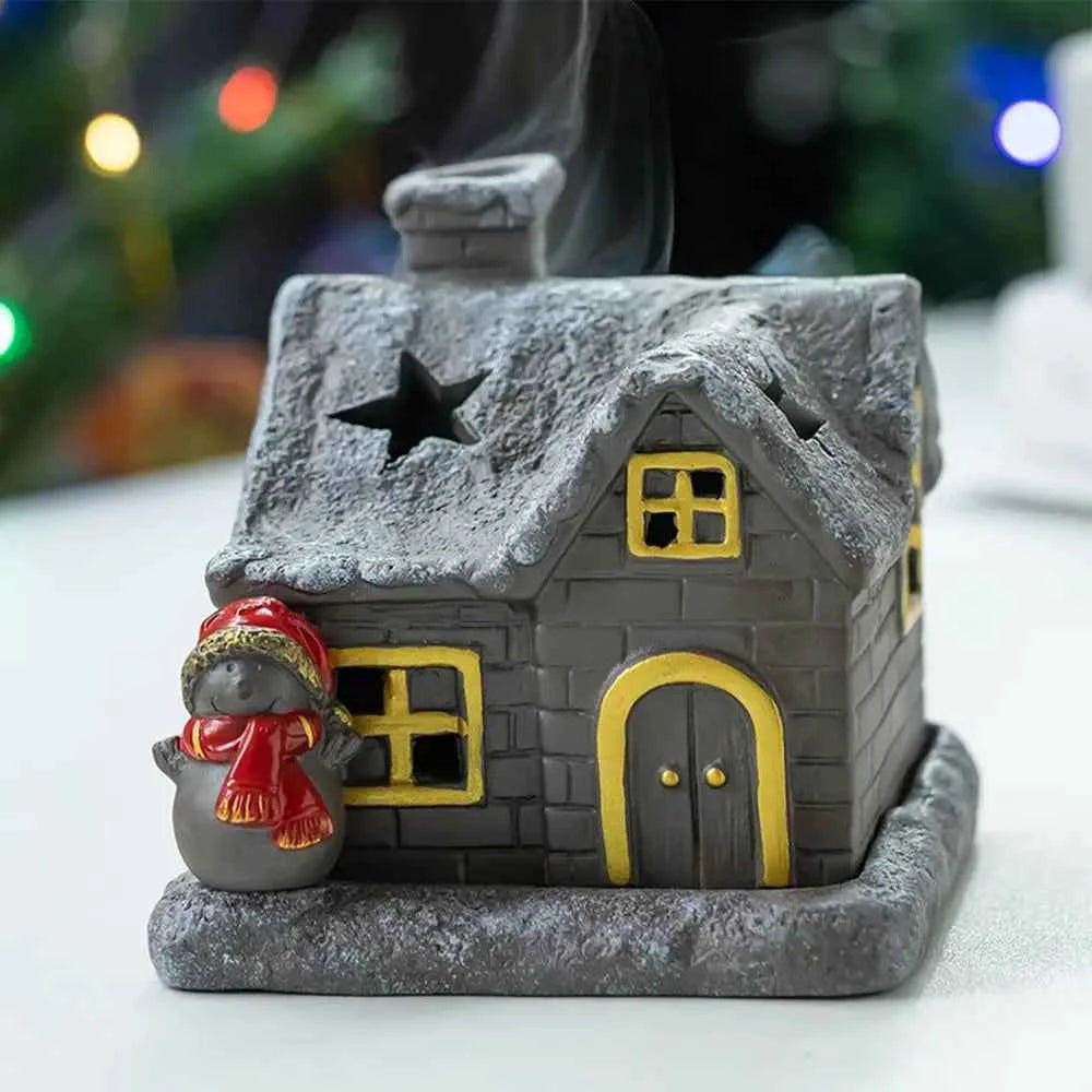 Christmas House Incense Burner - Ceramic Aroma Cone Burner with Chimney Design and Ash Catcher for Table Décor