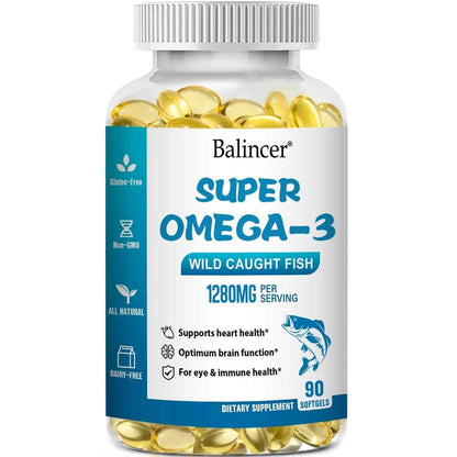 OMEGA 3 Fish Oil Supplement - Rich in EPA &amp; DHA, Supports Brain Health, Heart - Immune System, Eyes, Skin, 90 Capsules