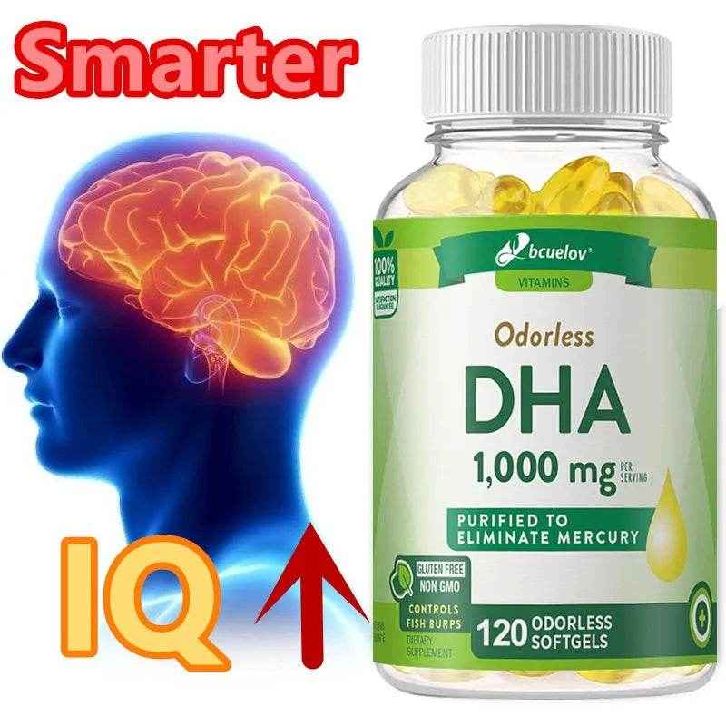 DHA Supplement, Fish Oil Omega-3 1240 mg, Supports Brain Health, Improves Focus, Mercury Free, 120 Capsules