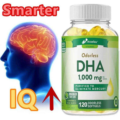 DHA Supplement, Fish Oil Omega-3 1240 mg, Supports Brain Health, Improves Focus, Mercury Free, 120 Capsules
