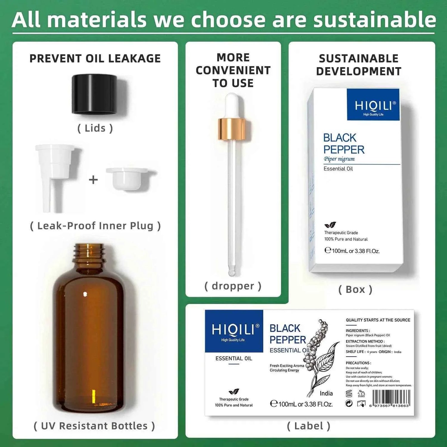 100ML Black Pepper Essential Oils, HIQILI 100% Pure Spice OIil Used for Diffuser, Humidifer, Relieving Stress, Making candles